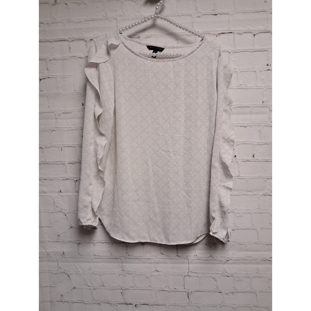 Womens Size Small Banana Republic Cream And Gray Pattern Blouse With Ruffle...